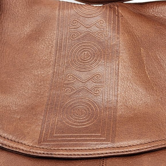 Vintage Sura Shoulder Crossbody Bag Purse Womens Brown Leather Flap Aztec Design - Picture 2 of 7